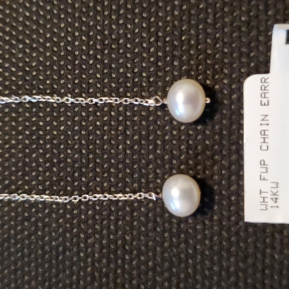 Macys White Freshwater Pearl Chain Earrings in 14k White Gold - EUC - Picture 6 of 7